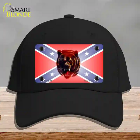 Confederate Flag Grizzly Bear Novelty License Plate Hat Cotton / Black