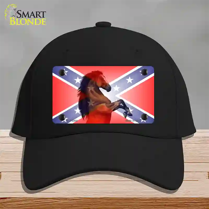 Confederate Flag Stallion Horse Novelty License Plate Hat Cotton / Black