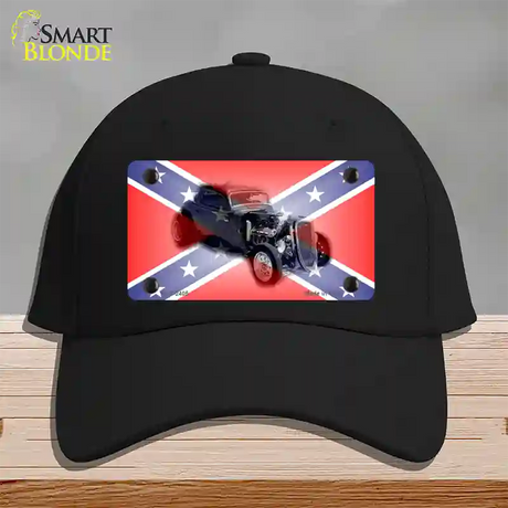 Confederate Flag Hot Rod Novelty License Plate Hat Cotton / Black