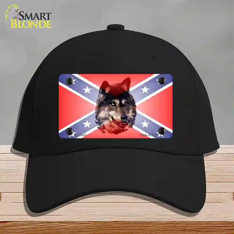 Confederate Flag Faded Wolf Novelty License Plate Hat Cotton / Black