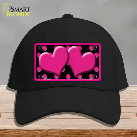 Hot Pink Black Polka Dot Hot Pink Center Hearts Novelty License Plate Hat Cotton / Black