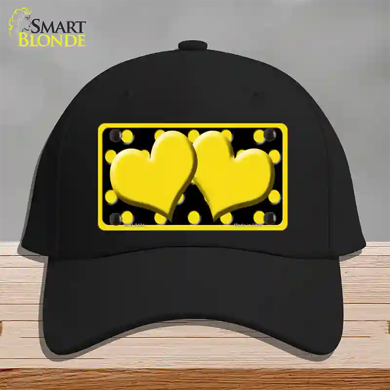 Yellow Black Polka Dot Yellow Center Hearts Novelty License Plate Hat Cotton / Black