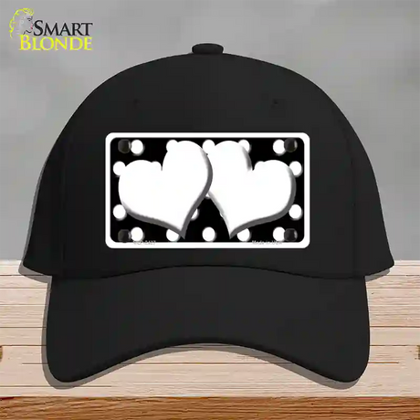 White Black Polka Dot Black Center Hearts Novelty License Plate Hat Cotton / Black