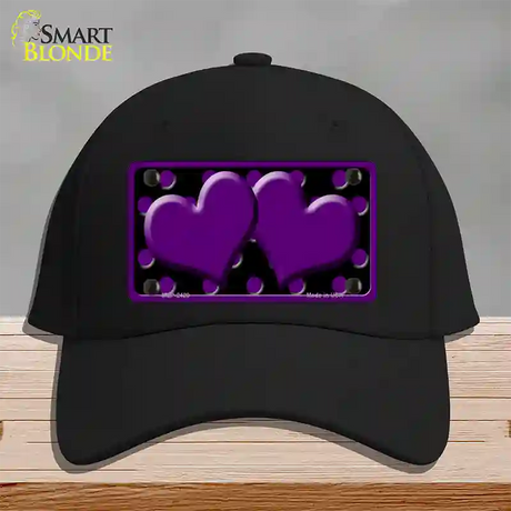 Purple Black Polka Dot Purple Center Hearts Novelty License Plate Hat Cotton / Black