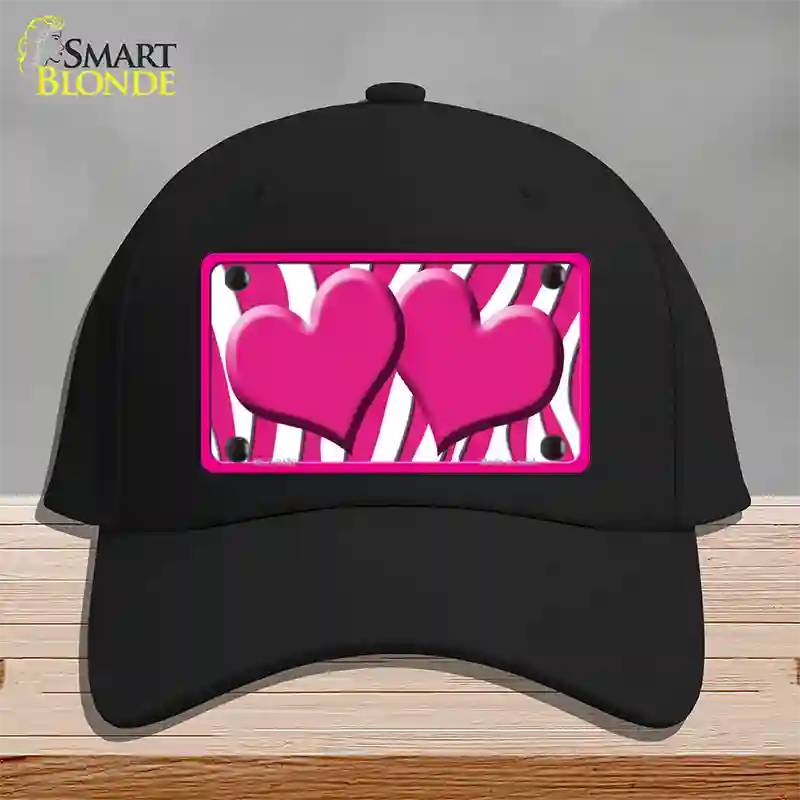 Hot Pink White Zebra Hot Pink Centered Hearts Novelty License Plate Hat Cotton / Black