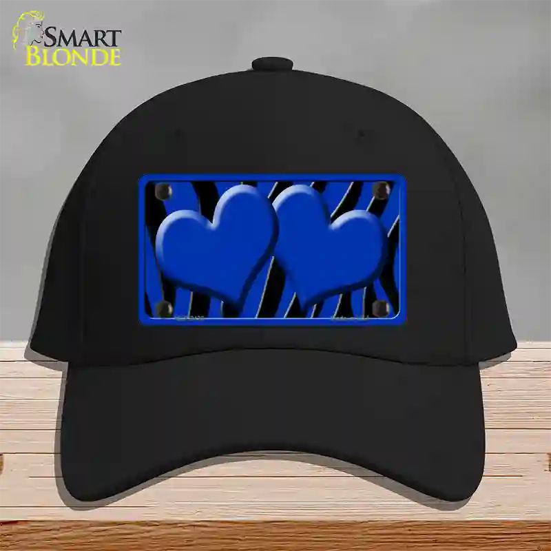 Blue Black Zebra Blue Centered Hearts Novelty License Plate Hat Cotton / Black