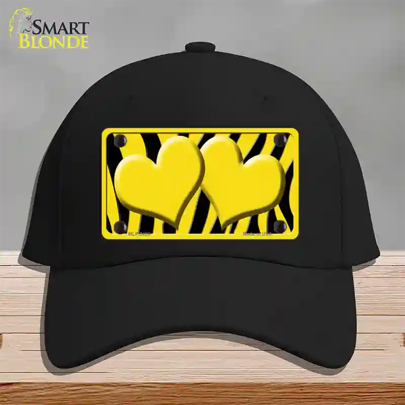 Yellow Black Zebra Yellow Centered Hearts Novelty License Plate Hat Cotton / Black