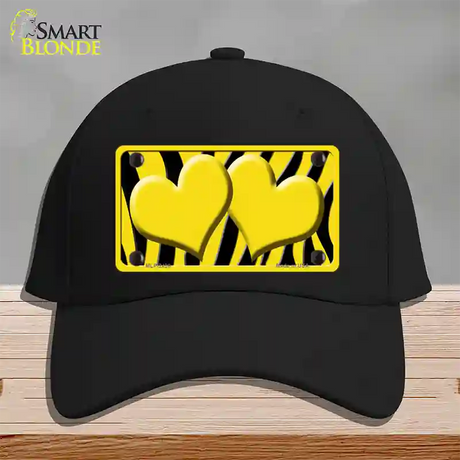 Yellow Black Zebra Yellow Centered Hearts Novelty License Plate Hat Cotton / Black