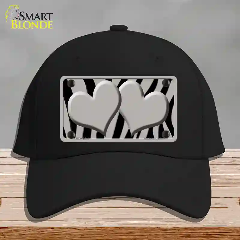 Grey Black Zebra Grey Centered Hearts Novelty License Plate Hat Cotton / Black