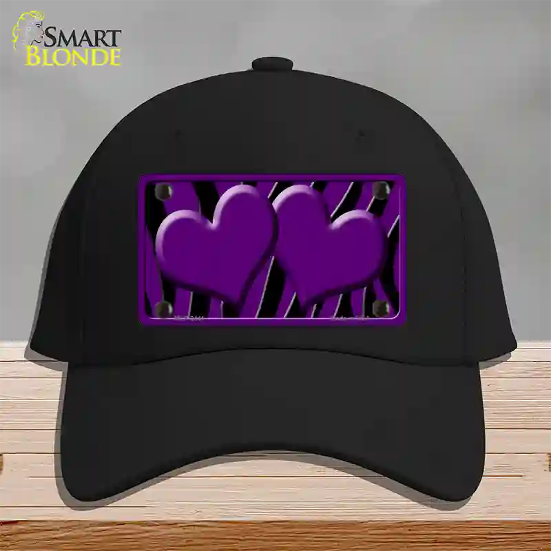 Purple Black Zebra Purple Centered Hearts Novelty License Plate Hat Cotton / Black