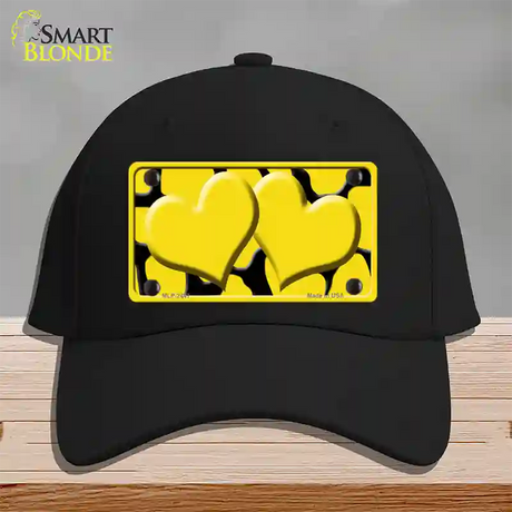 Yellow Black Giraffe Yellow Centered Hearts Novelty License Plate Hat Cotton / Black