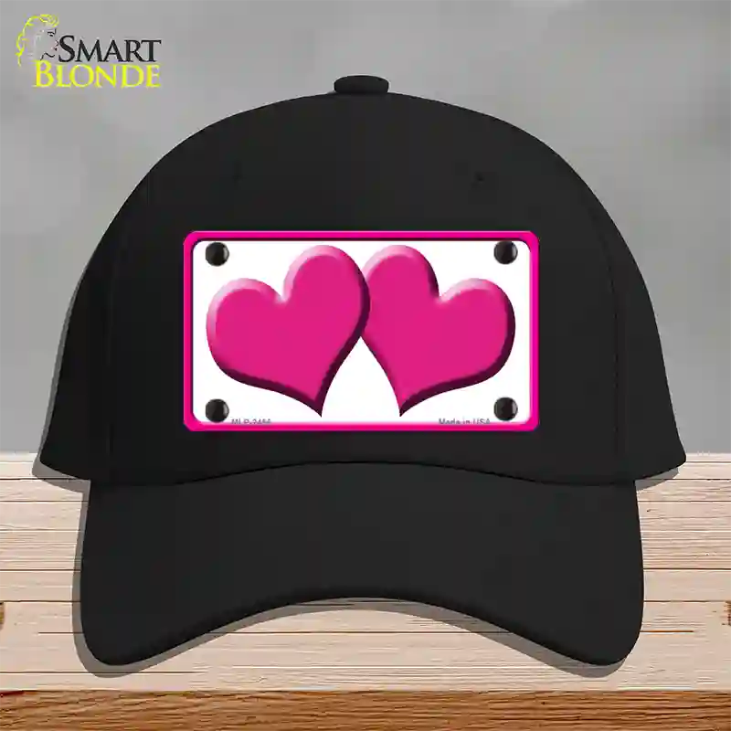 Solid Pink Centered Hearts White Novelty License Plate Hat Cotton / Black