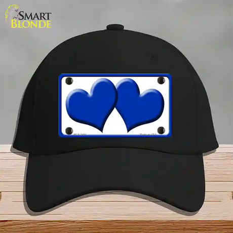 Solid Blue Centered Hearts White Novelty License Plate Hat Cotton / Black