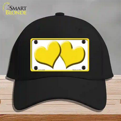 Solid Yellow Centered Hearts White Novelty License Plate Hat Cotton / Black