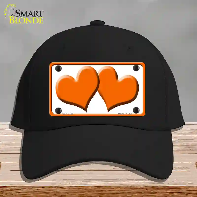 Solid Orange Centered Hearts White Novelty License Plate Hat Cotton / Black