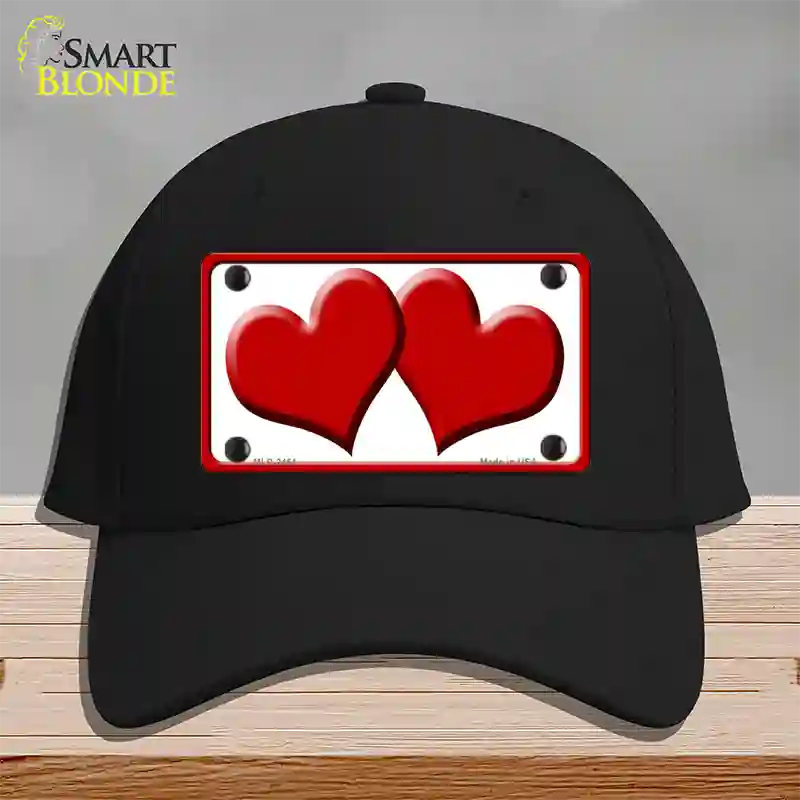 Solid Red Centered Hearts White Novelty License Plate Hat Cotton / Black