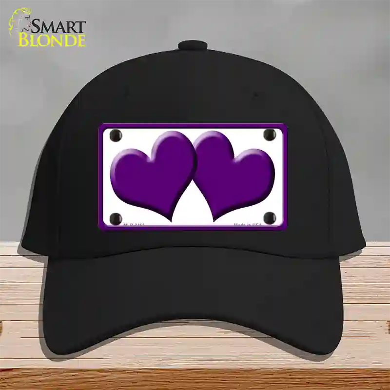 Solid Purple Centered Hearts White Novelty License Plate Hat Cotton / Black