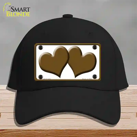 Solid Brown Centered Hearts White Novelty License Plate Hat Cotton / Black