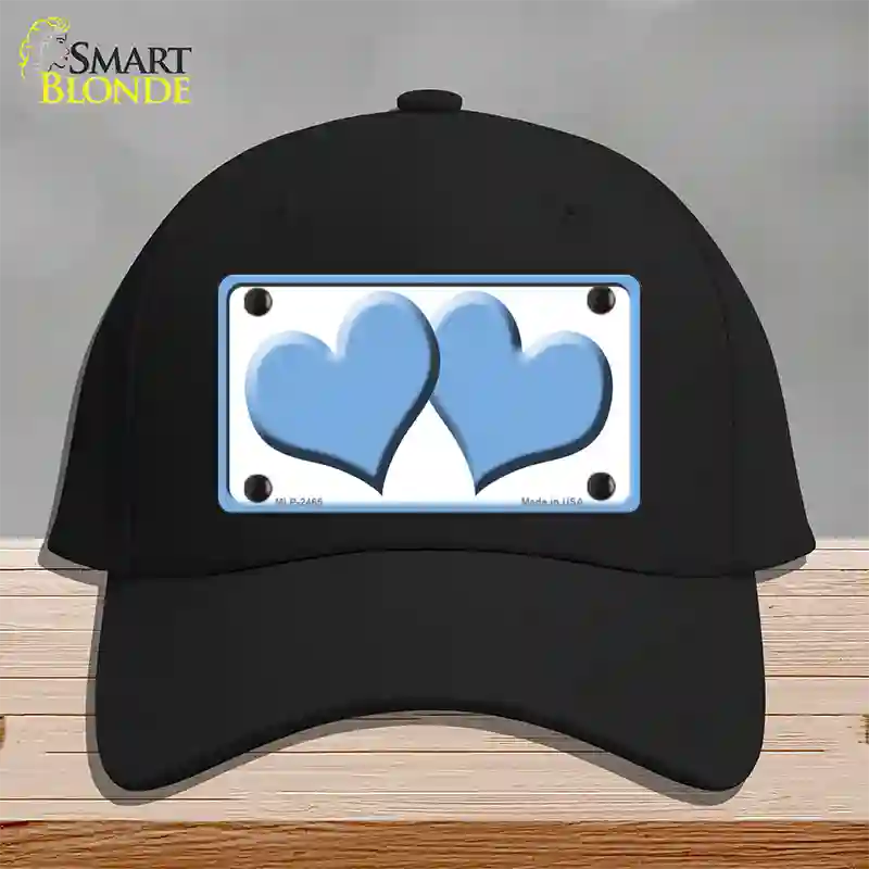 Solid Light Blue Centered Hearts White Novelty License Plate Hat Cotton / Black