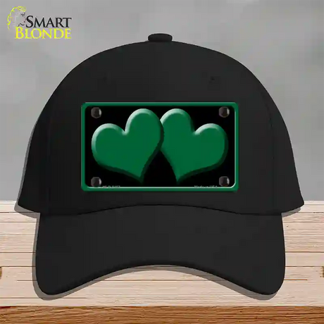 Solid Green Centered Hearts Black Novelty License Plate Hat Cotton / Black