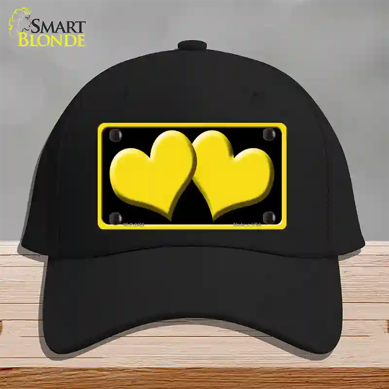 Solid Yellow Centered Hearts Black Novelty License Plate Hat Cotton / Black