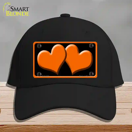 Solid Orange Centered Hearts Black Novelty License Plate Hat Cotton / Black