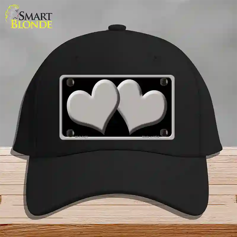 Solid Grey Centered Hearts Black Novelty License Plate Hat Cotton / Black