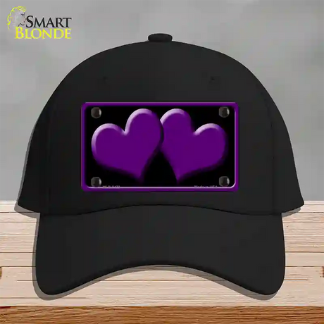 Solid Purple Centered Hearts Black Novelty License Plate Hat Cotton / Black