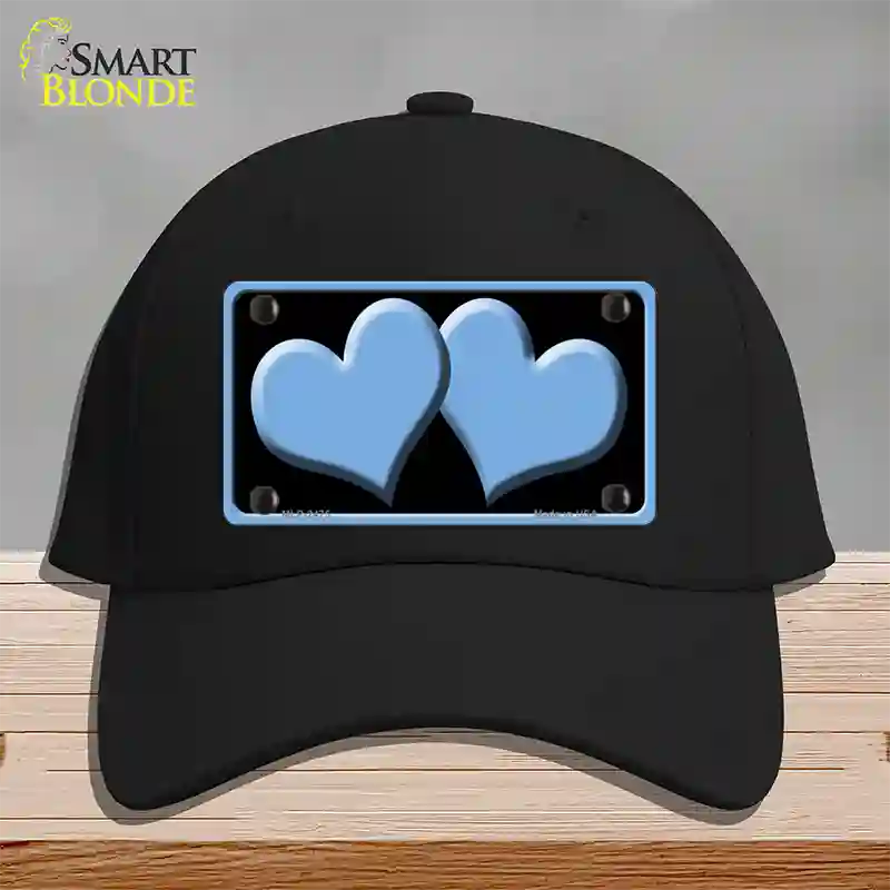 Solid Light Blue Centered Hearts Black Novelty License Plate Hat Cotton / Black