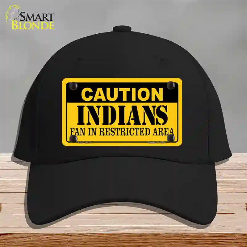 Caution Indians Fan Novelty License Plate Hat Cotton / Black