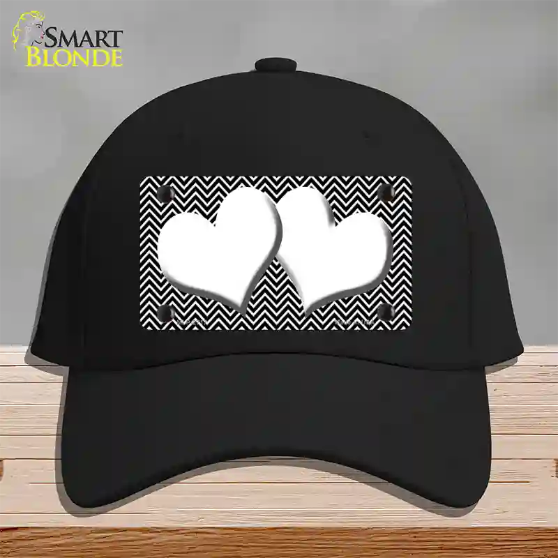 Black White Chevron White Center Hearts Novelty License Plate Hat Cotton / Black