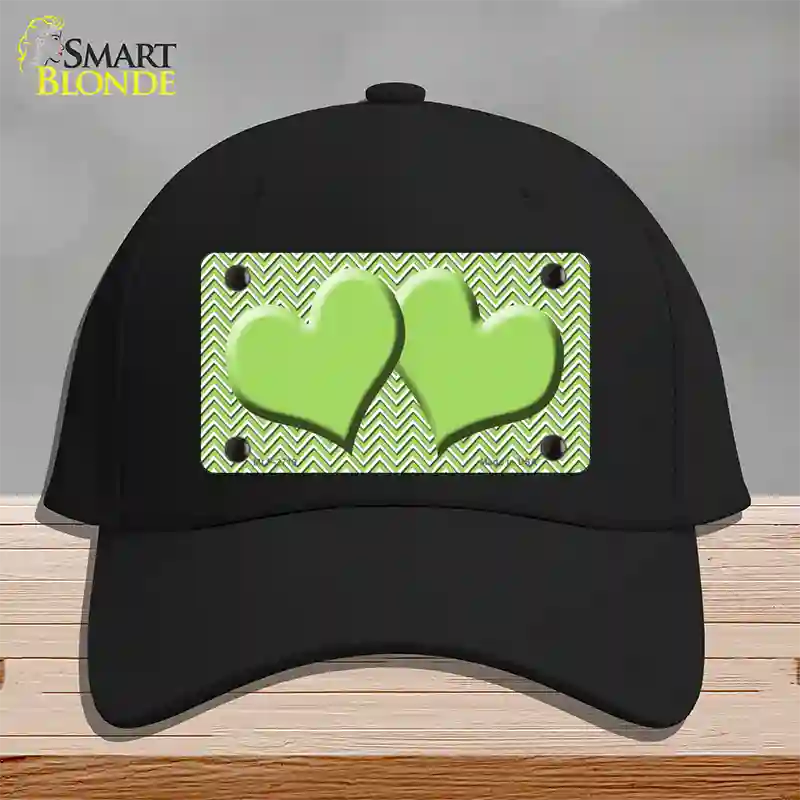 Lime Green White Chevron Lime Green Center Hearts Novelty License Plate Hat Cotton / Black