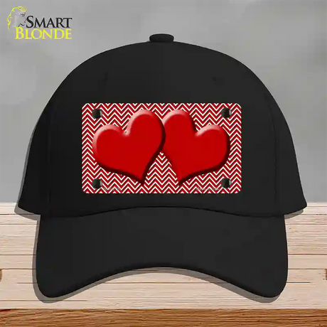 Red White Chevron Red Center Hearts Novelty License Plate Hat Cotton / Black