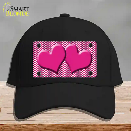 Pink White Chevron Pink Center Hearts Novelty License Plate Hat Cotton / Black