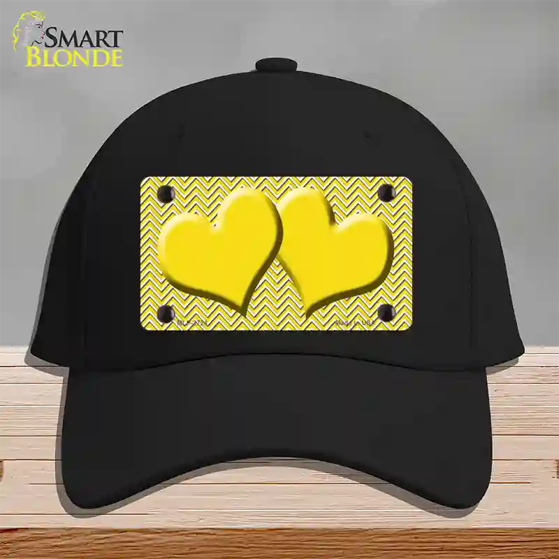 Yellow White Chevron Yellow Center Hearts Novelty License Plate Hat Cotton / Black