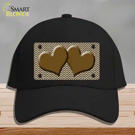 Brown White Chevron Brown Center Hearts Novelty License Plate Hat Cotton / Black