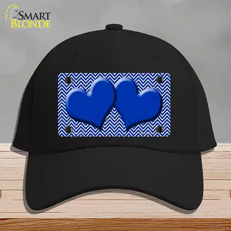 Blue White Chevron Blue Center Hearts Novelty License Plate Hat Cotton / Black