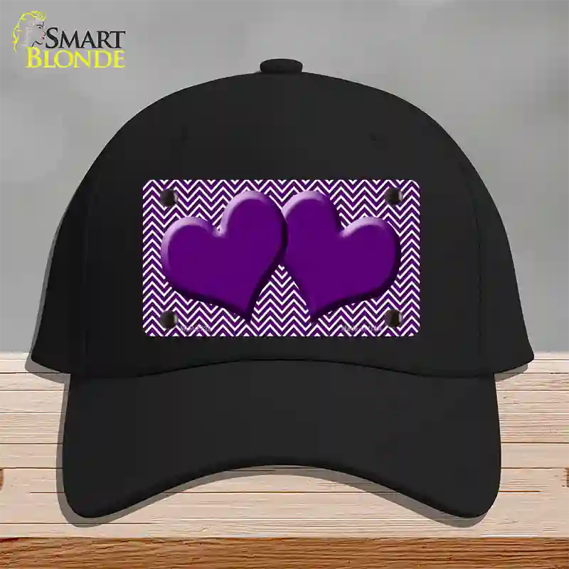 Purple White Chevron Purple Center Hearts Novelty License Plate Hat Cotton / Black