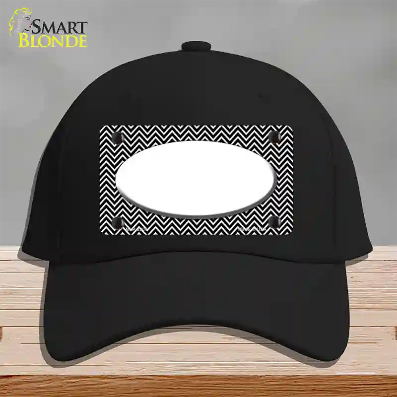 Black White Chevon Center Oval Novelty License Plate Hat Cotton / Black