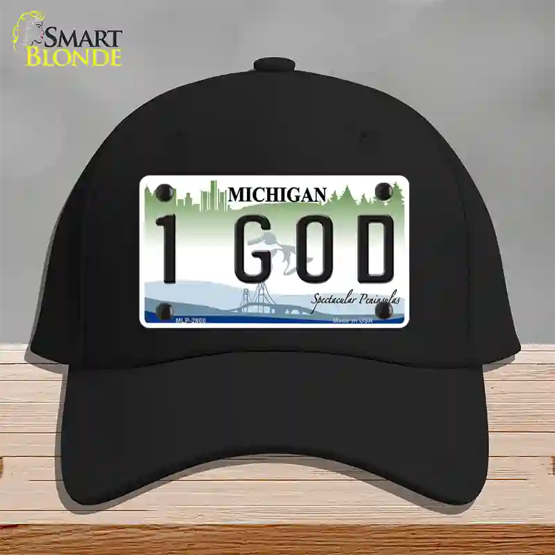 1 GOD Michigan State Novelty License Plate Hat Cotton / Black