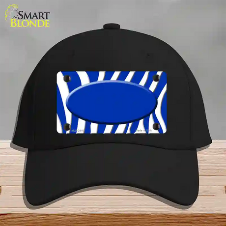 Blue White Zebra Blue Center Oval Novelty License Plate Hat Cotton / Black