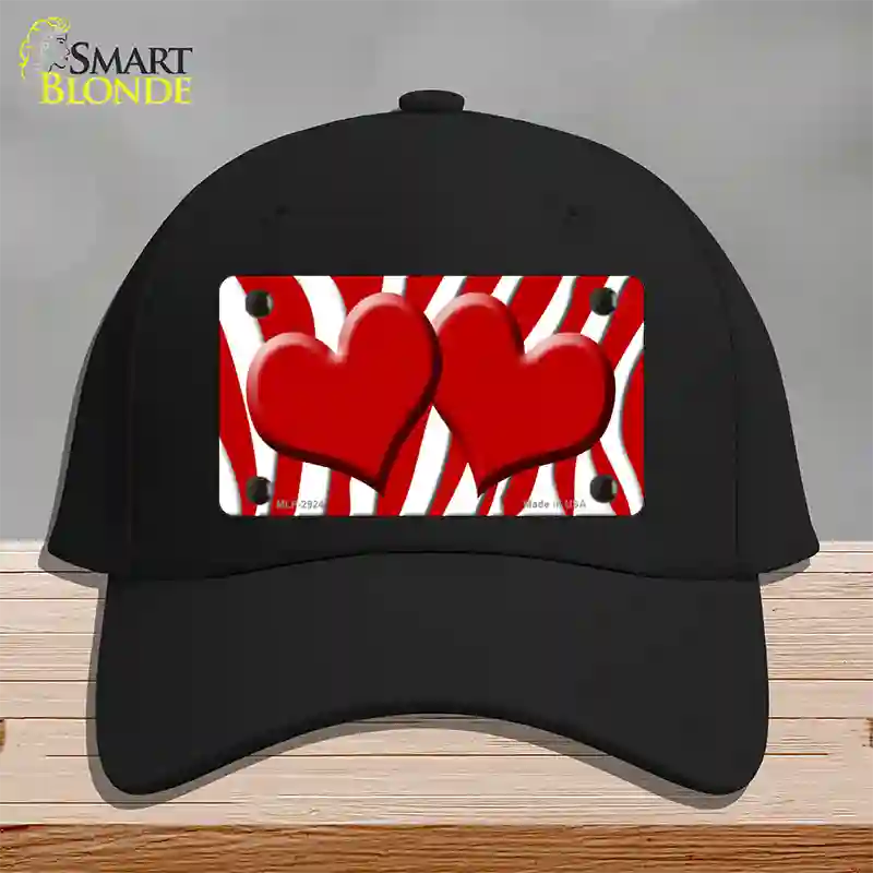 Red White Zebra Red Centered Hearts Novelty License Plate Hat Cotton / Black