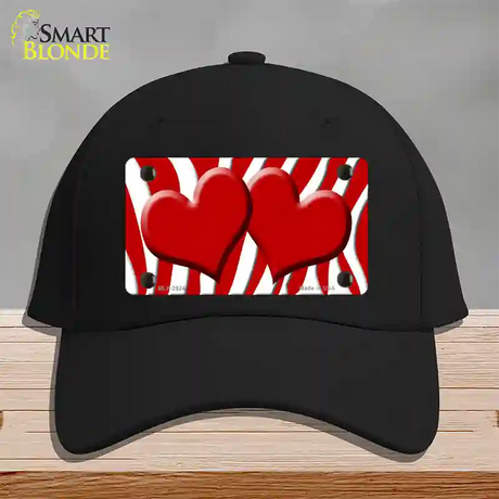 Red White Zebra Red Centered Hearts Novelty License Plate Hat Cotton / Black