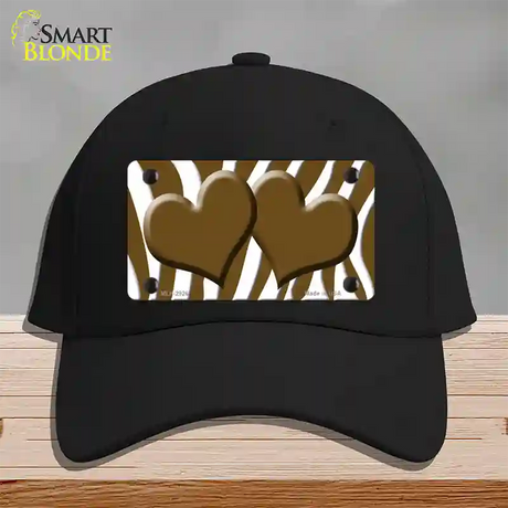 Brown White Zebra Brown Centered Hearts Novelty License Plate Hat Cotton / Black