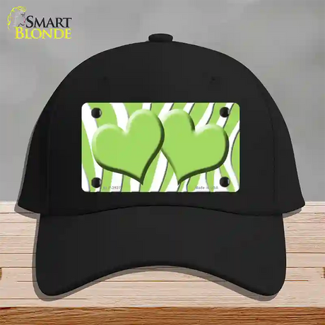 Lime Green White Zebra Lime Green Centered Hearts Novelty License Plate Hat Cotton / Black