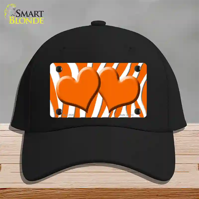 Orange White Zebra Orange Centered Hearts Novelty License Plate Hat Cotton / Black