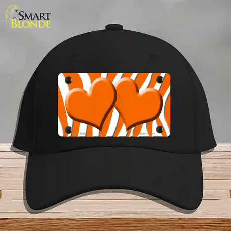 Orange White Zebra Orange Centered Hearts Novelty License Plate Hat Cotton / Black