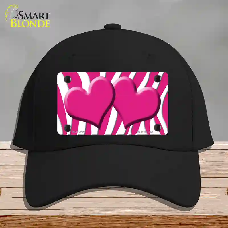 Pink White Zebra Pink Centered Hearts Novelty License Plate Hat Cotton / Black