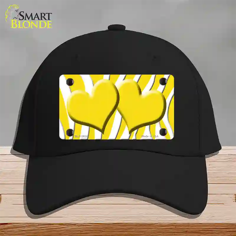 Yellow White Zebra Yellow Centered Hearts Novelty License Plate Hat Cotton / Black