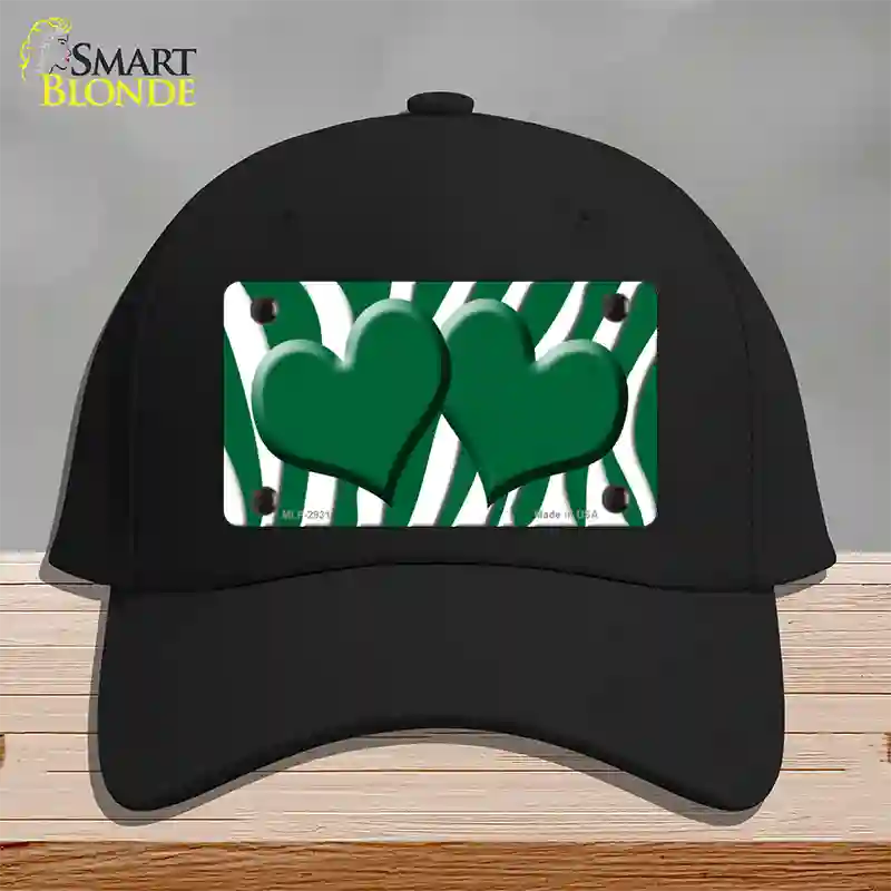 Green White Zebra Green Centered Hearts Novelty License Plate Hat Cotton / Black